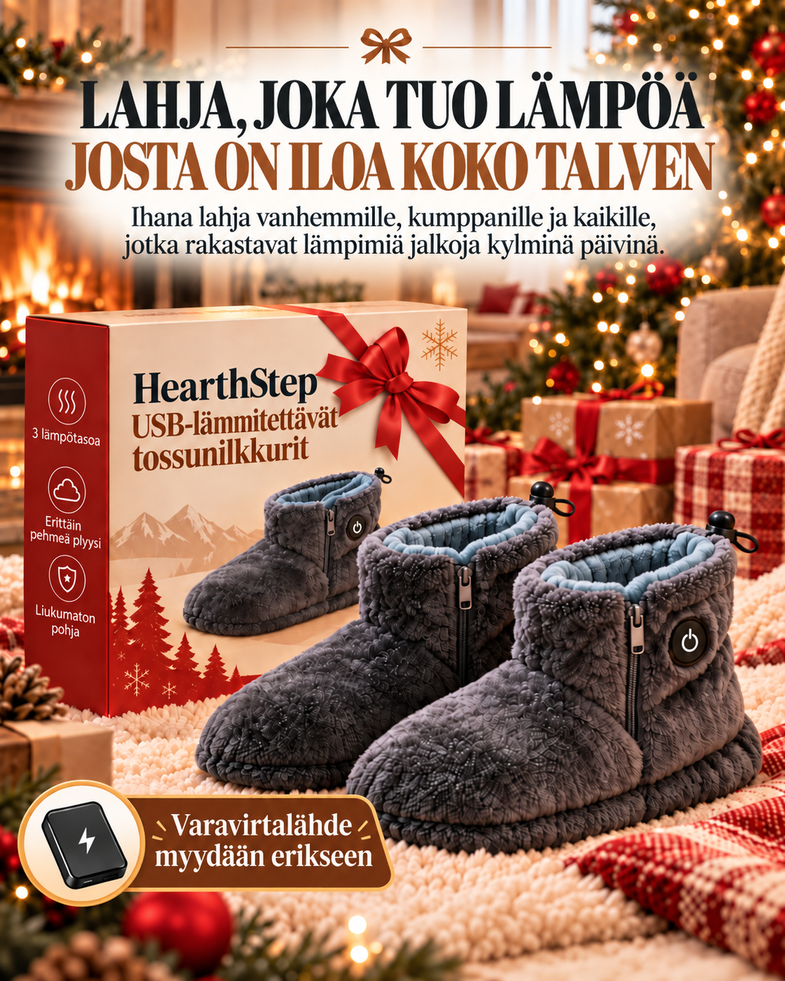 HearthStep lämmitettävät USB-tossut
