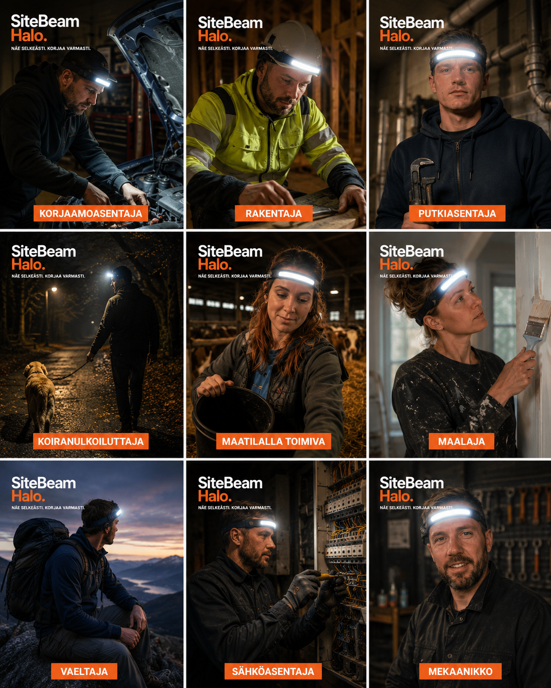 SiteBeam Halo — Ladattava 230° työotsalamppu