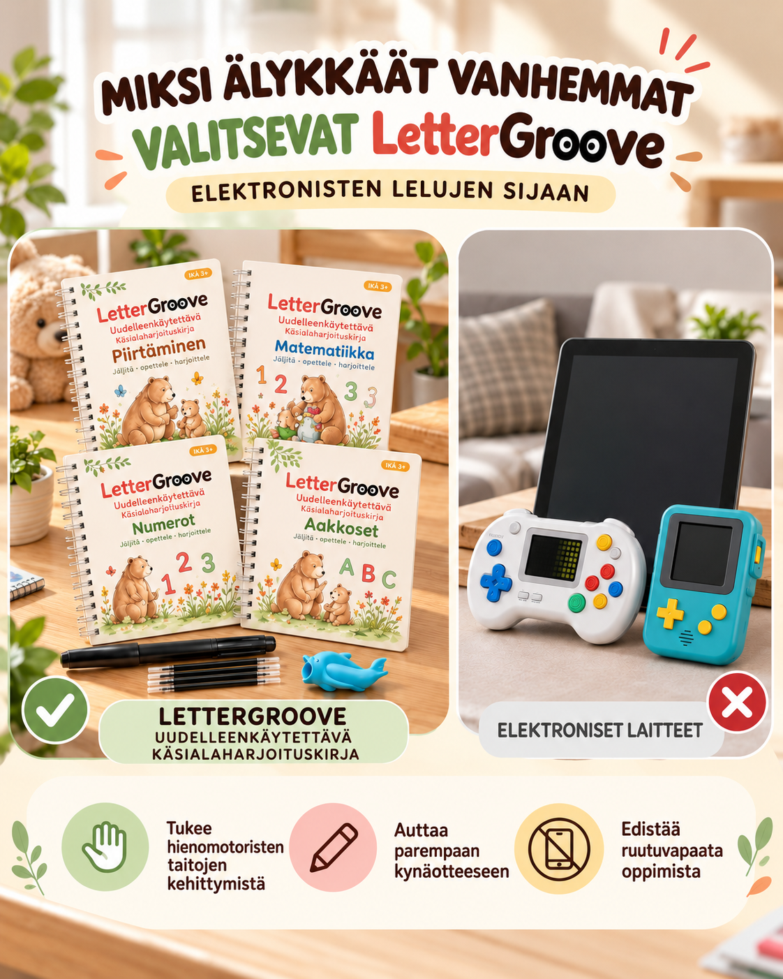 LetterGroove – uudelleenkäytettävä käsialan harjoitussetti