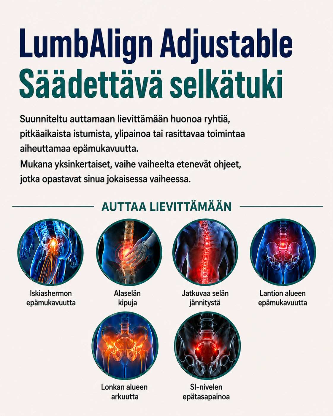 LumbAlign Säädettävä Selkätuki