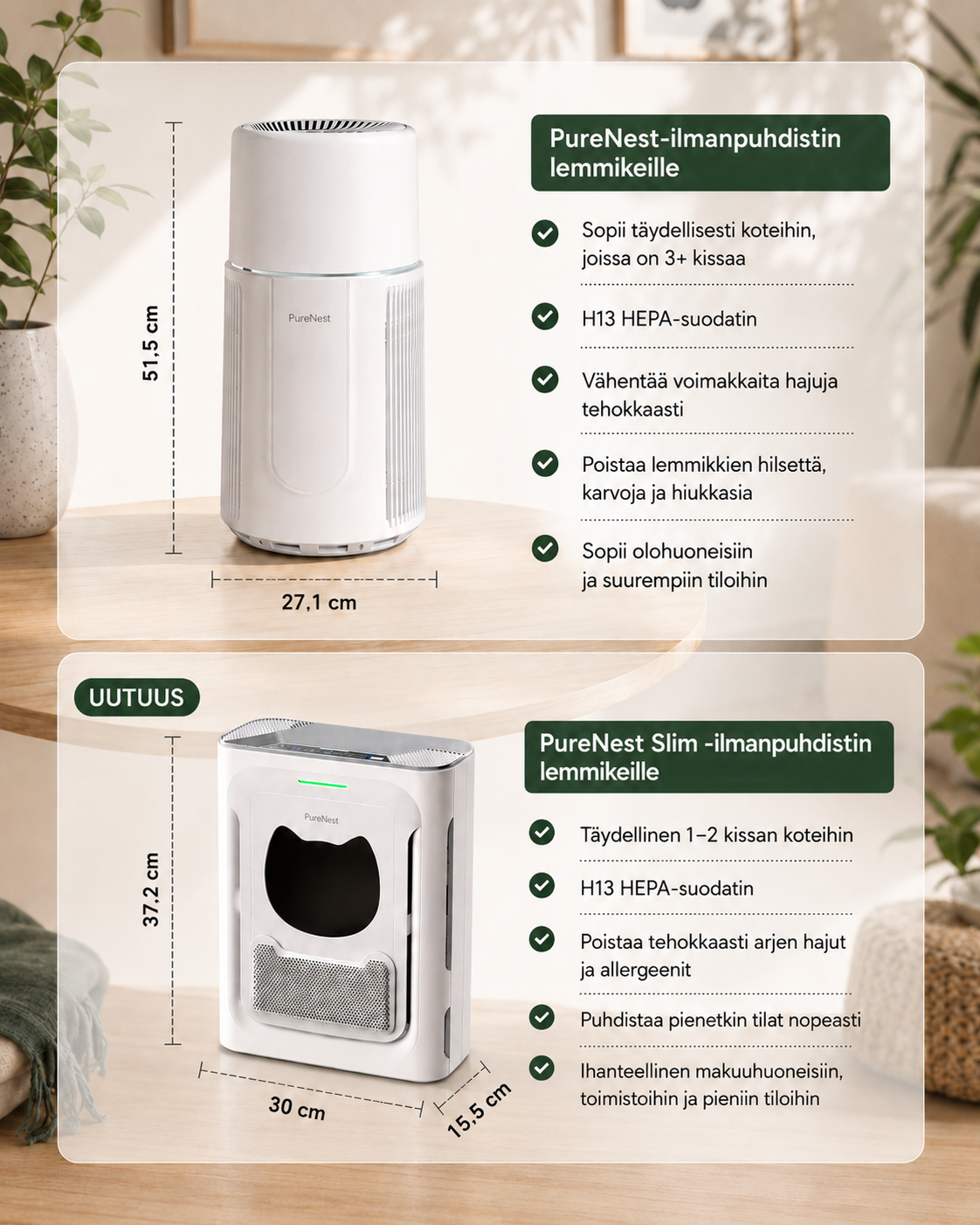 PureNest Kompakti ilmanpuhdistin lemmikeille