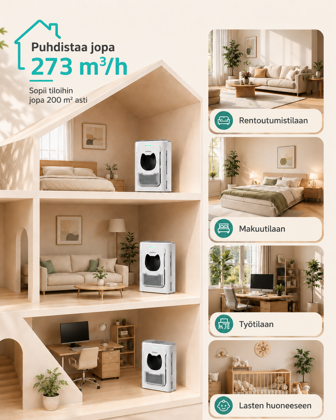 PureNest Kompakti ilmanpuhdistin lemmikeille