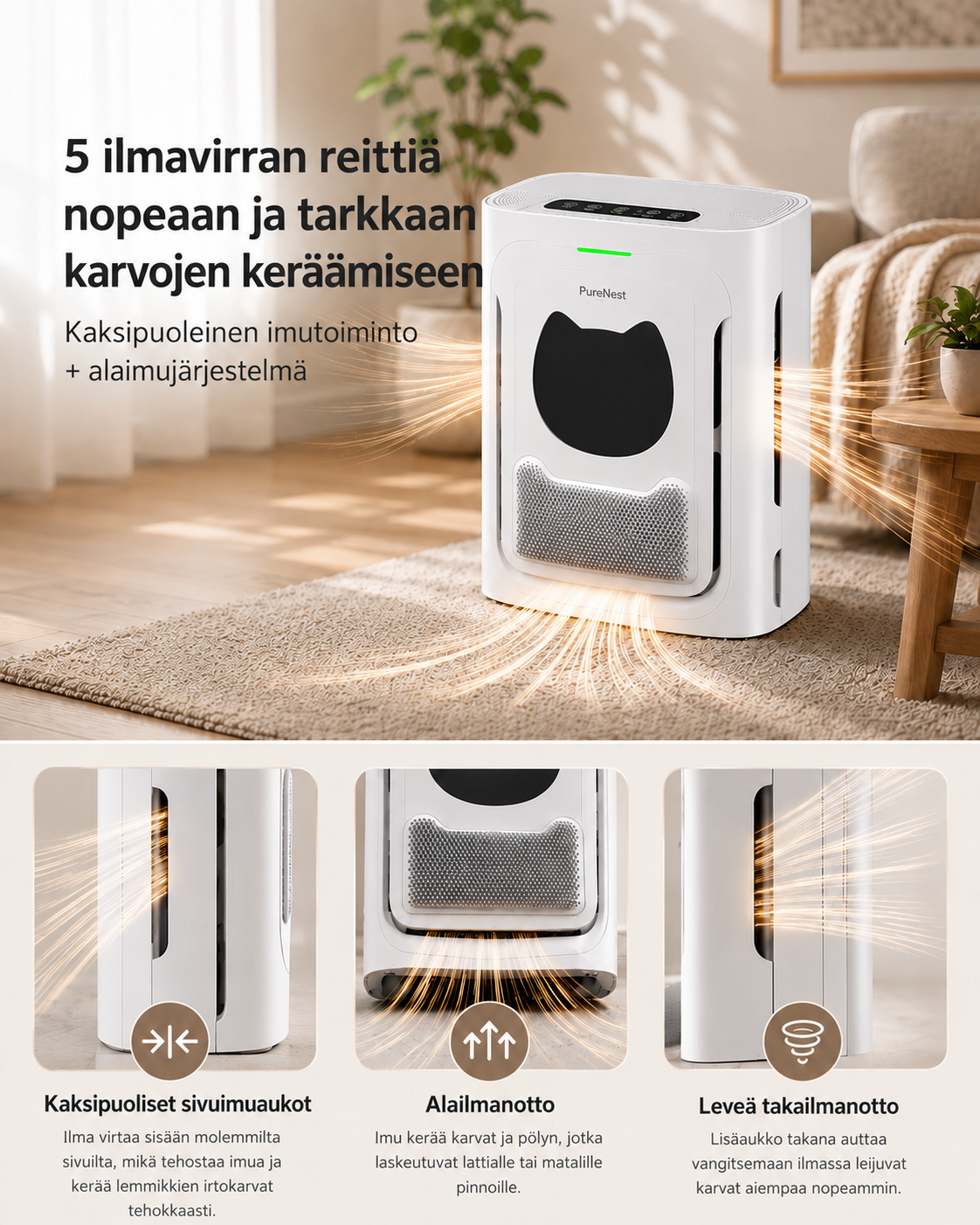 PureNest Kompakti ilmanpuhdistin lemmikeille