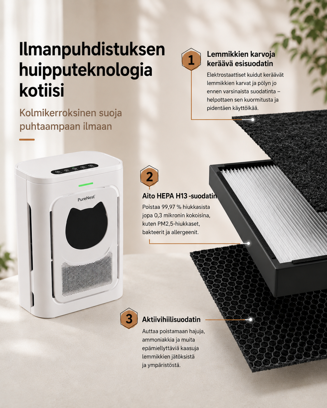 PureNest Kompakti ilmanpuhdistin lemmikeille