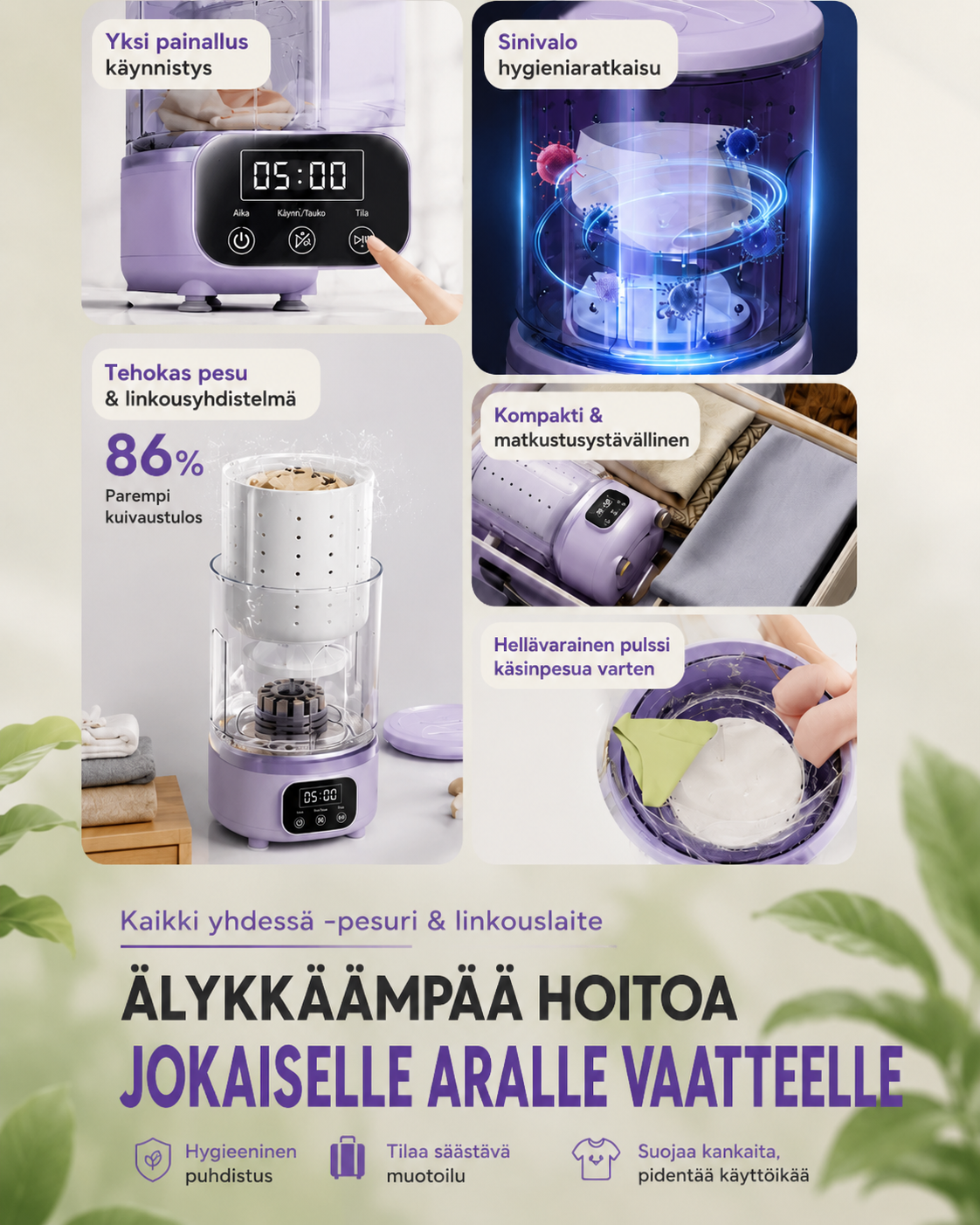 Rinseo Mini -kannettava pesukone