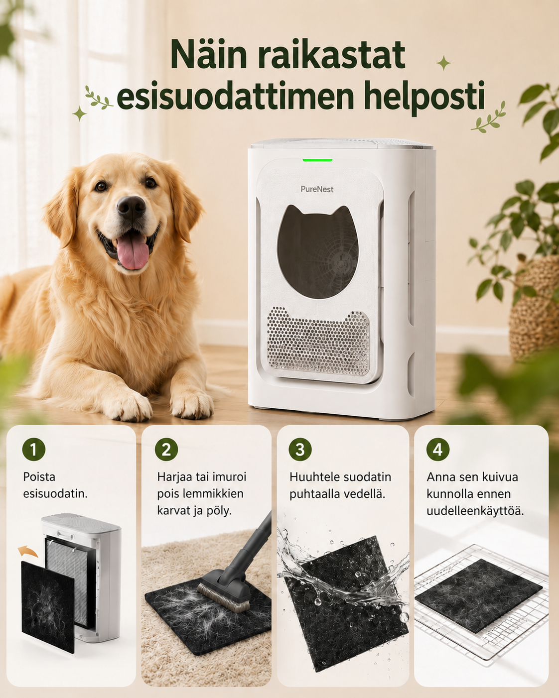 PureNest Kompakti ilmanpuhdistin lemmikeille