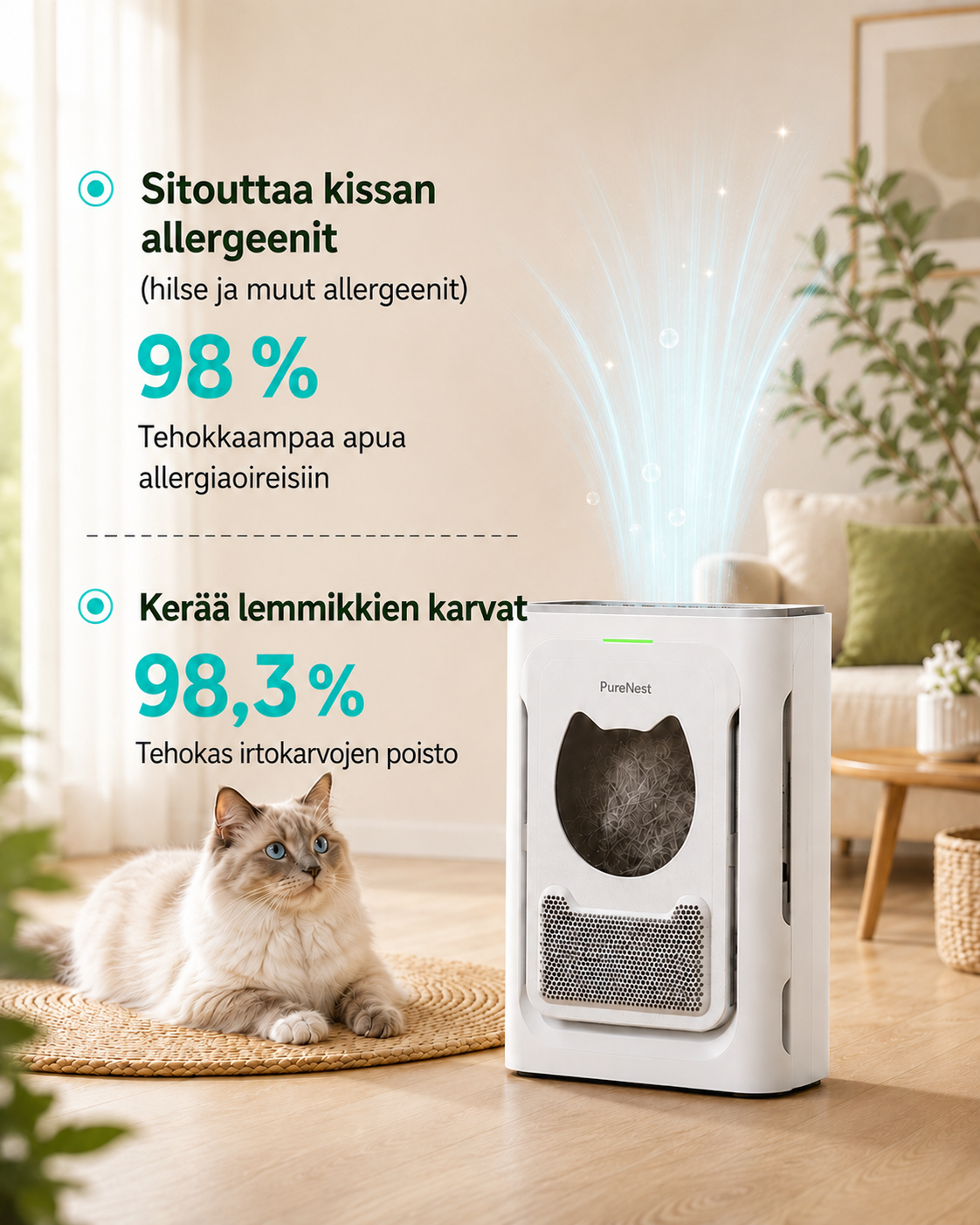 PureNest Kompakti ilmanpuhdistin lemmikeille