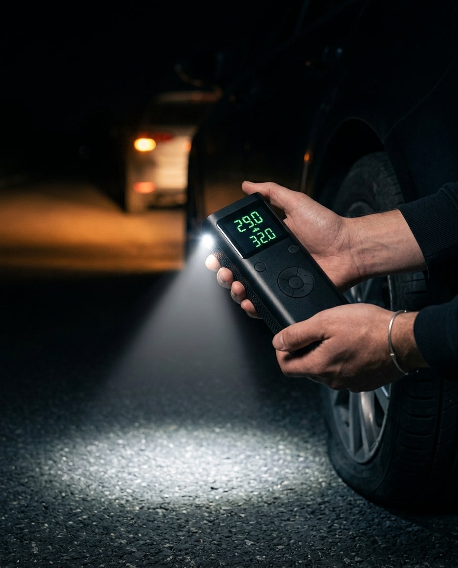 Kannettava Rengaspumppu Digitaalinäytöllä | PumpMate Go