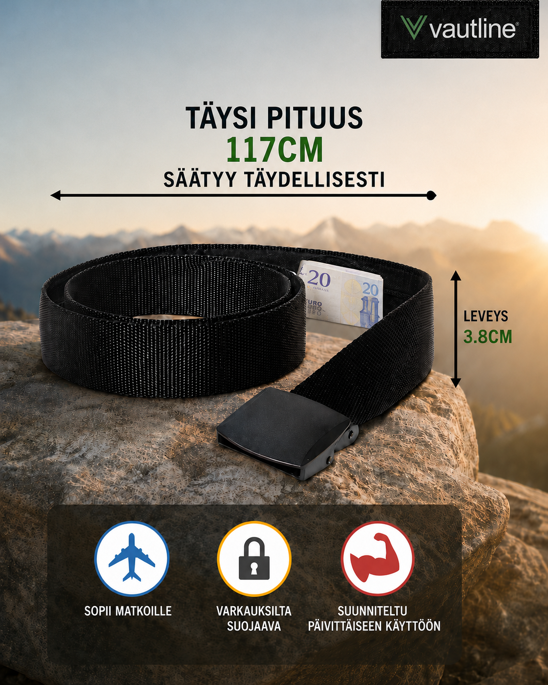 Vaultline – piilotaskullinen matkavyö