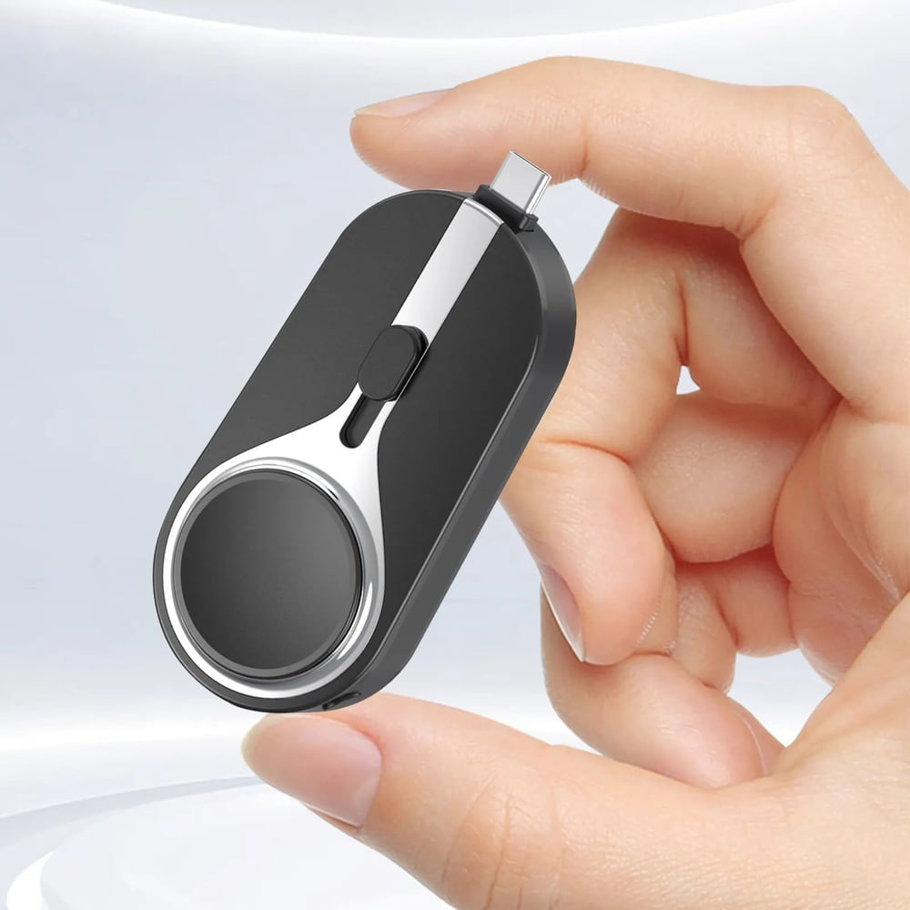 KeyPact Duo 2-in-1 Mini Powerbank kellolaturilla – 2000mAh, Type-C & Lightning, Kestävä karabiinilla