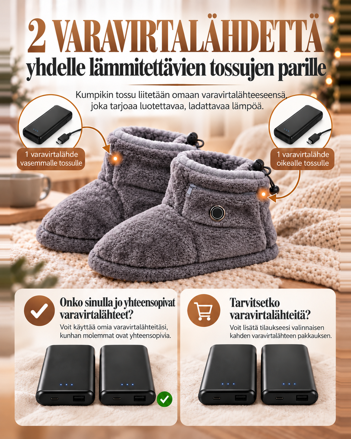 HearthStep USB-lämmitettävät tossusaappaat