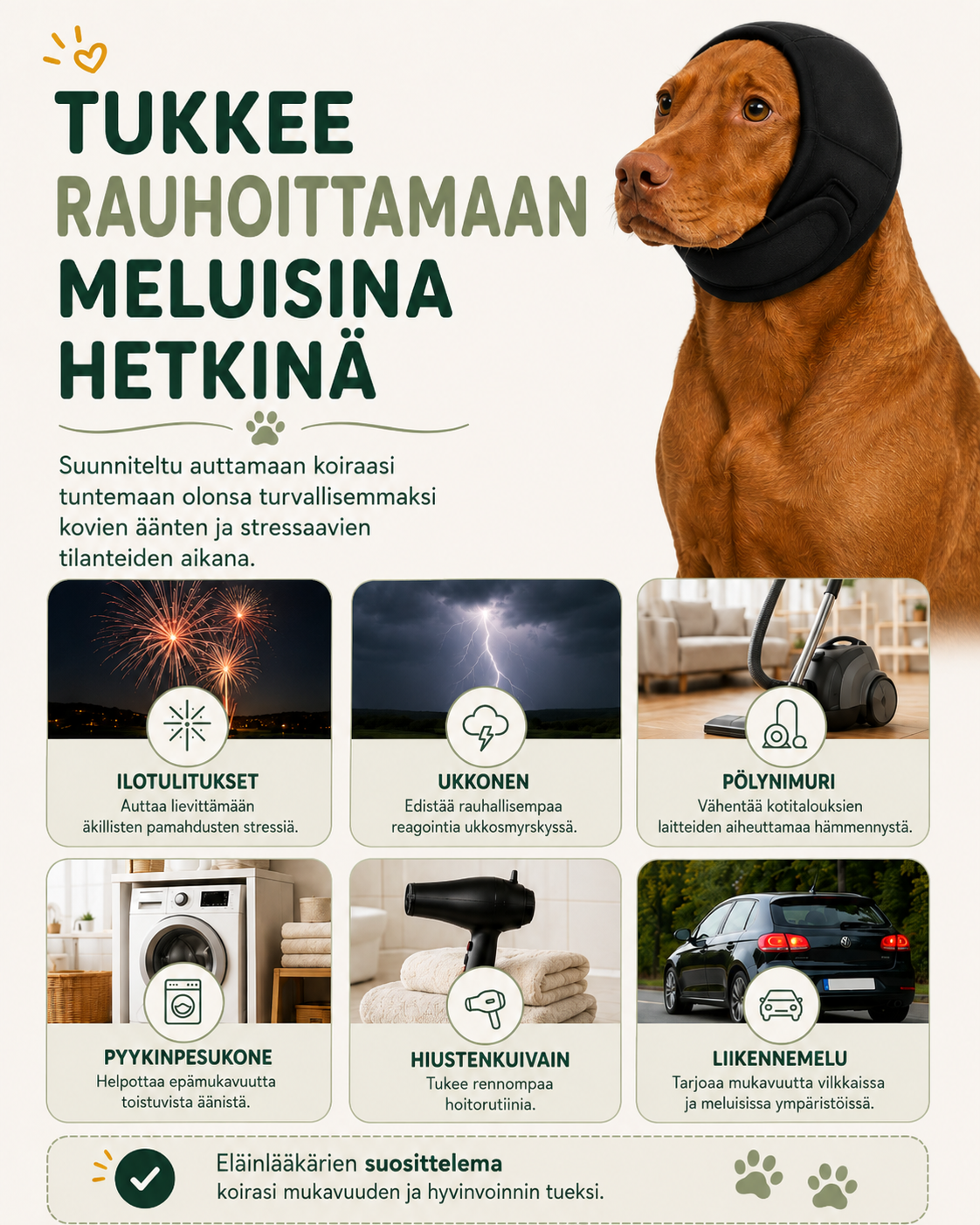 CalmEars Ääntä vaimentava koiran korvahuppu