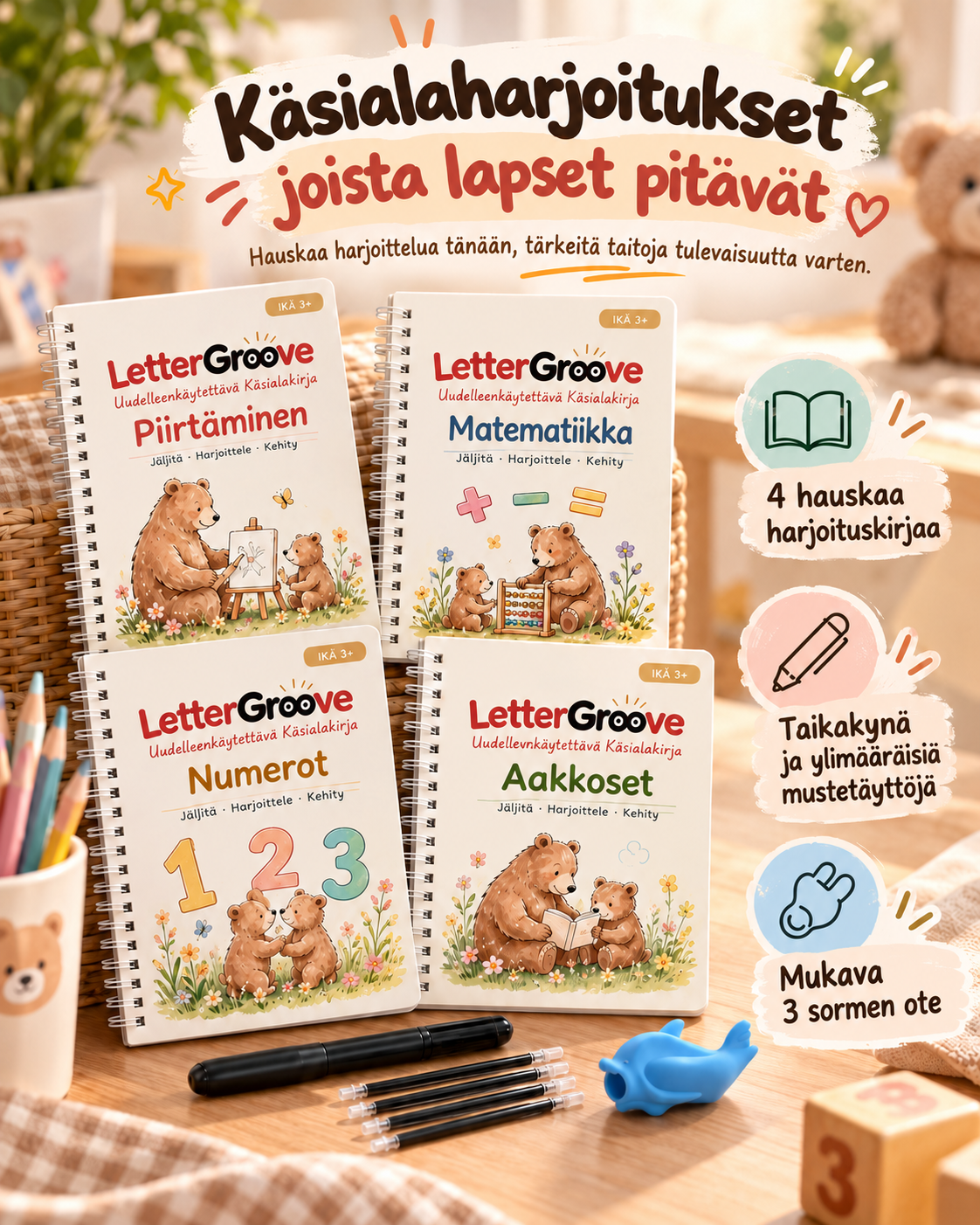 LetterGroove – uudelleenkäytettävä käsialan harjoitussetti