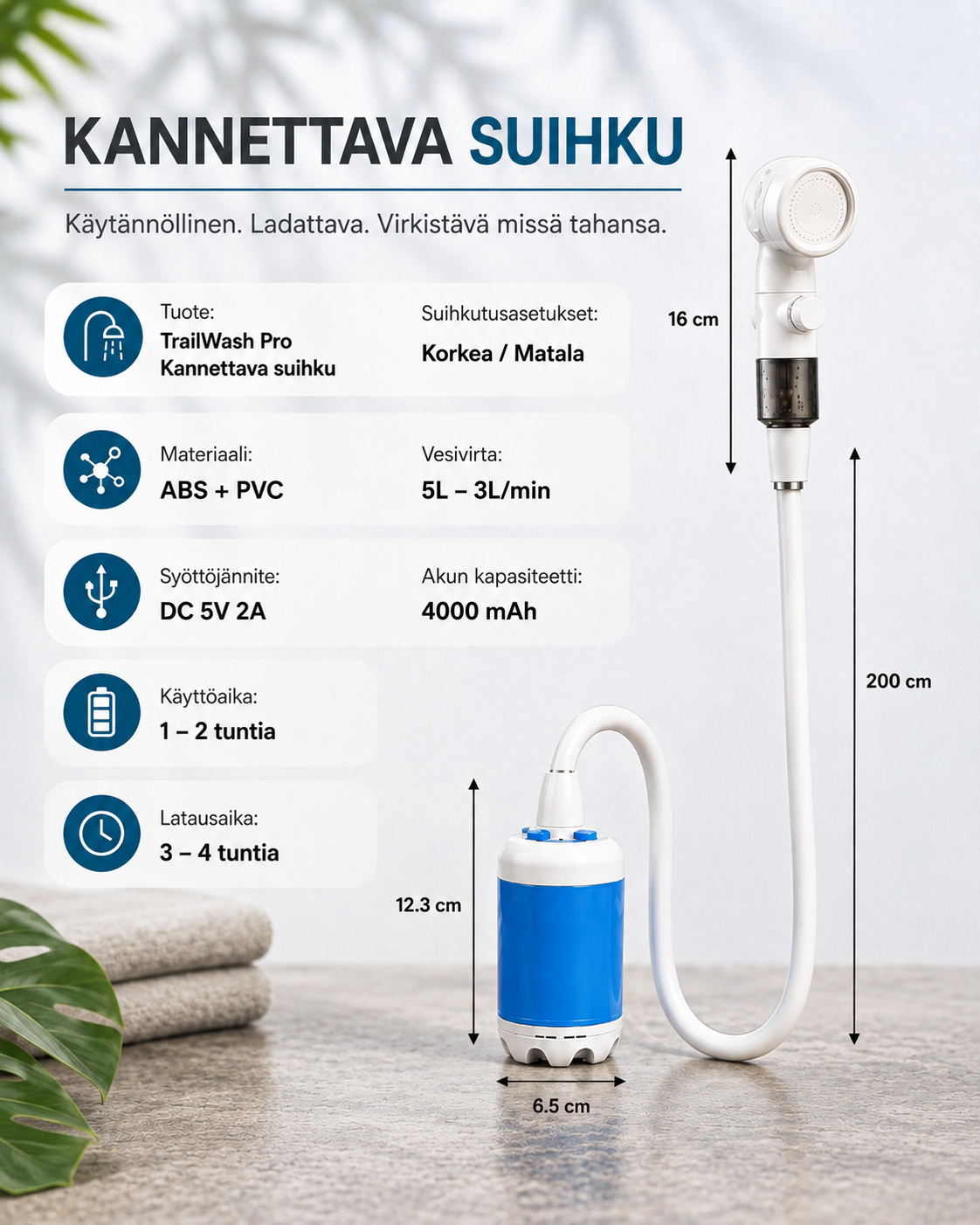 TrailWash Pro Kannettava Painesuihku