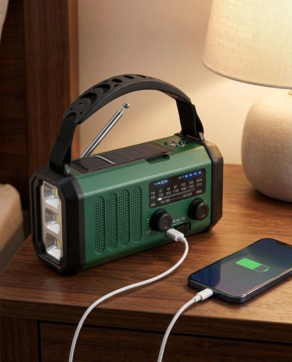 Hätäradio käsikammella | 10000mAh aurinkokenno taskulamppu