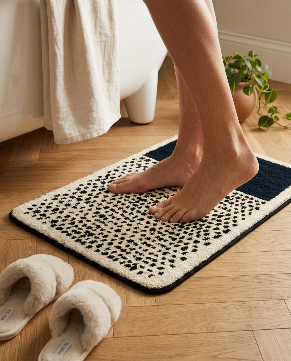 Käsintehdyt abstrakti kylpyhuonematto – pehmeä ja liukumaton