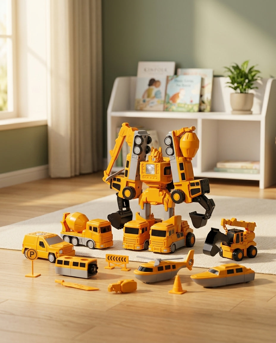 The Mighty Builder Squad | 7-in-1 magneettinen muuntautuva rakennusajoneuvojoukkue