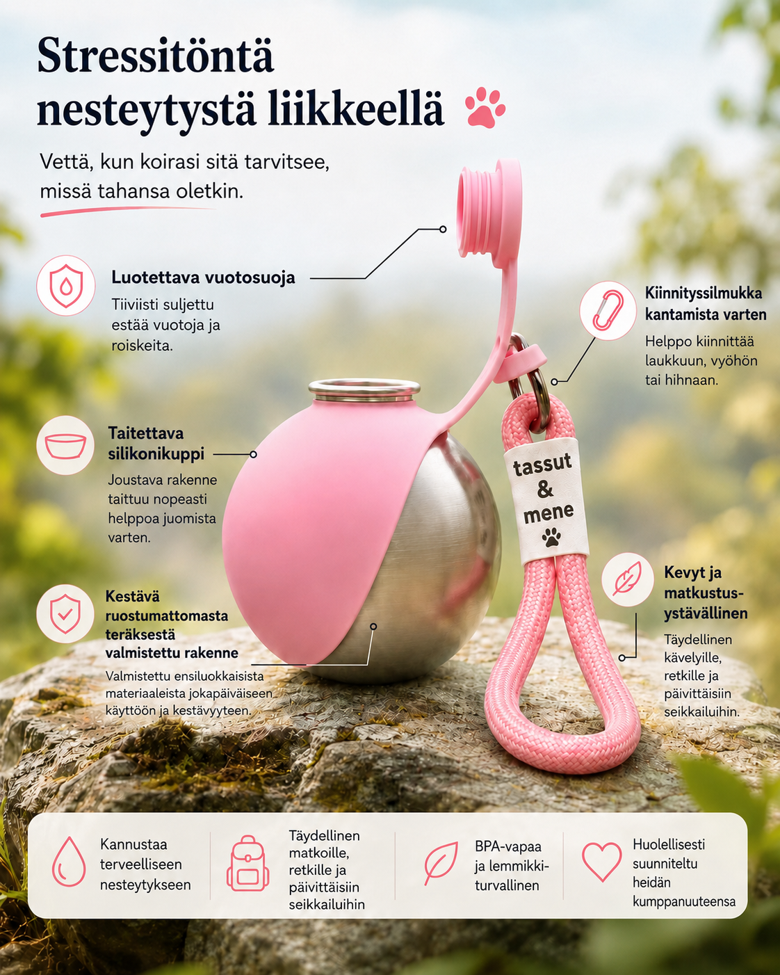 Trail Mate – koiran vesipullo ja juomakuppi
