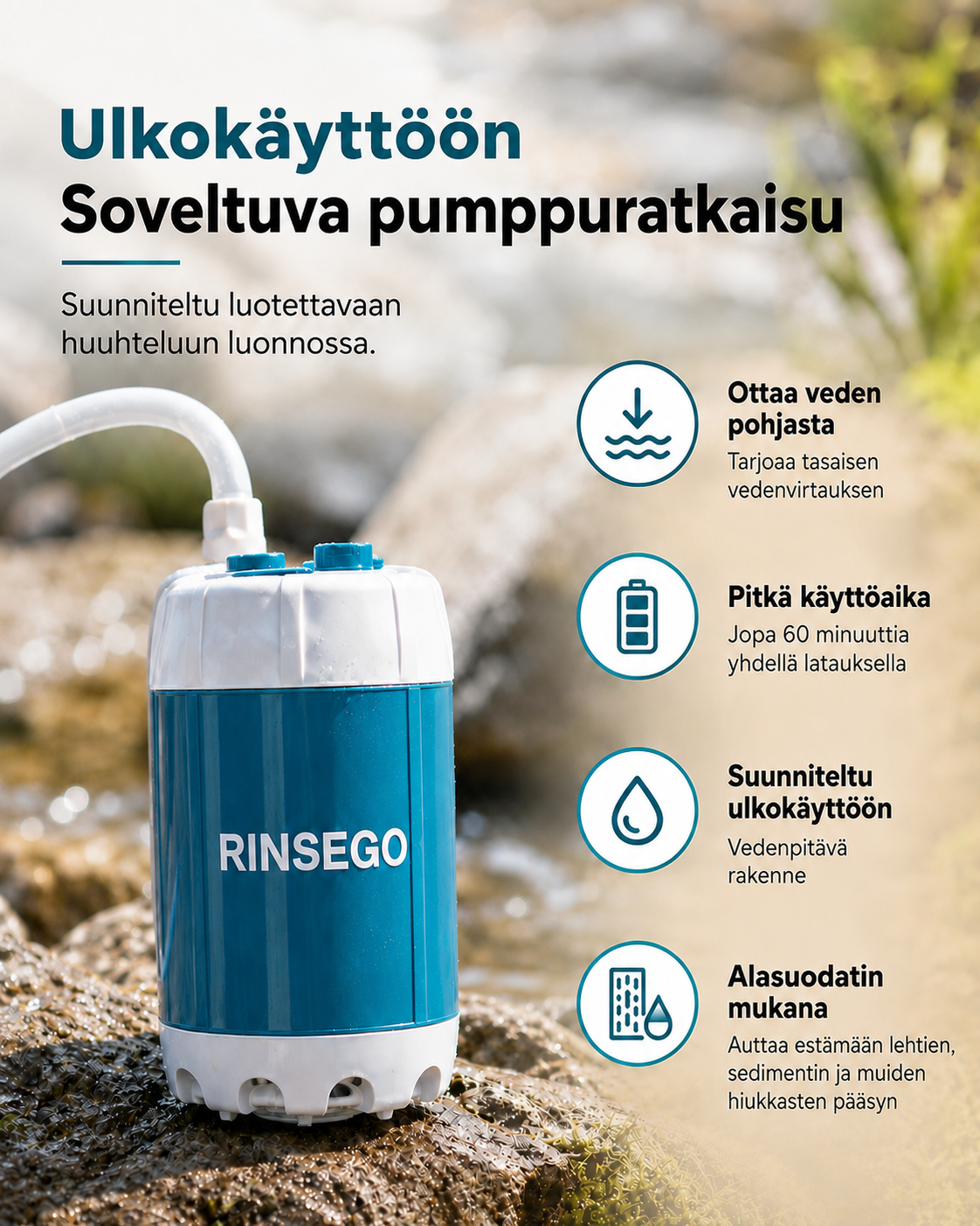 RinseGo Kannettava Ulkosuihkupumppu