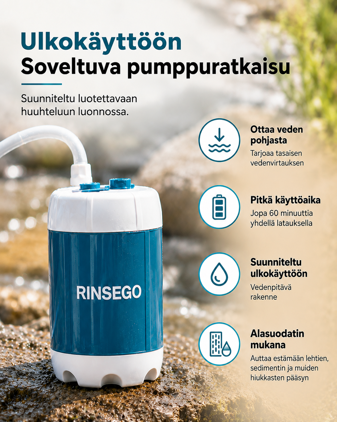 RinseGo Kannettava Ulkosuihkupumppu