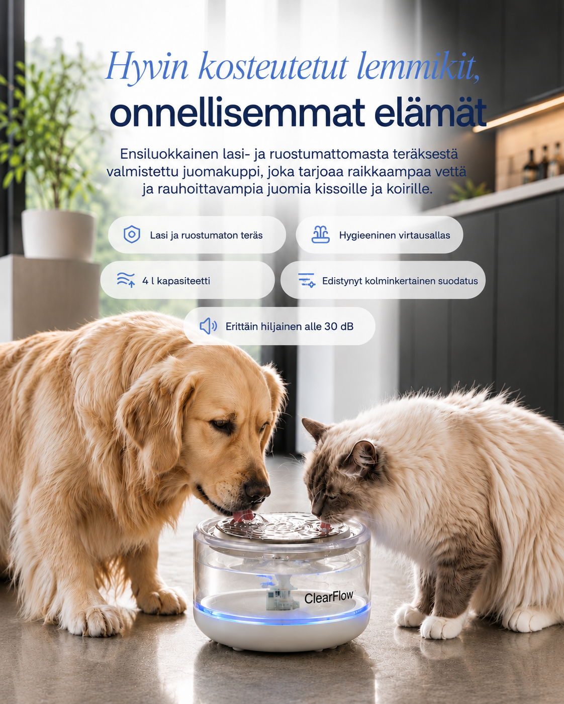 ClearFlow-vesiautomaatti lemmikeille