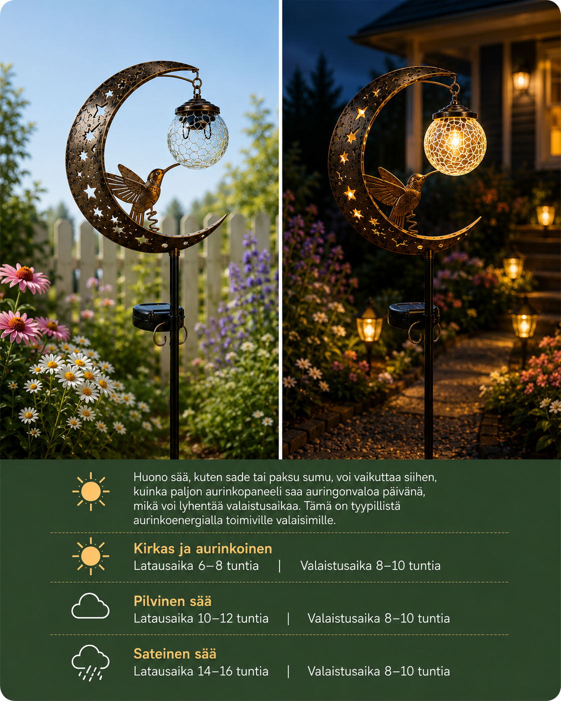 Moonlit Perch – Aurinkoenergialla toimiva puutarhavalaisin