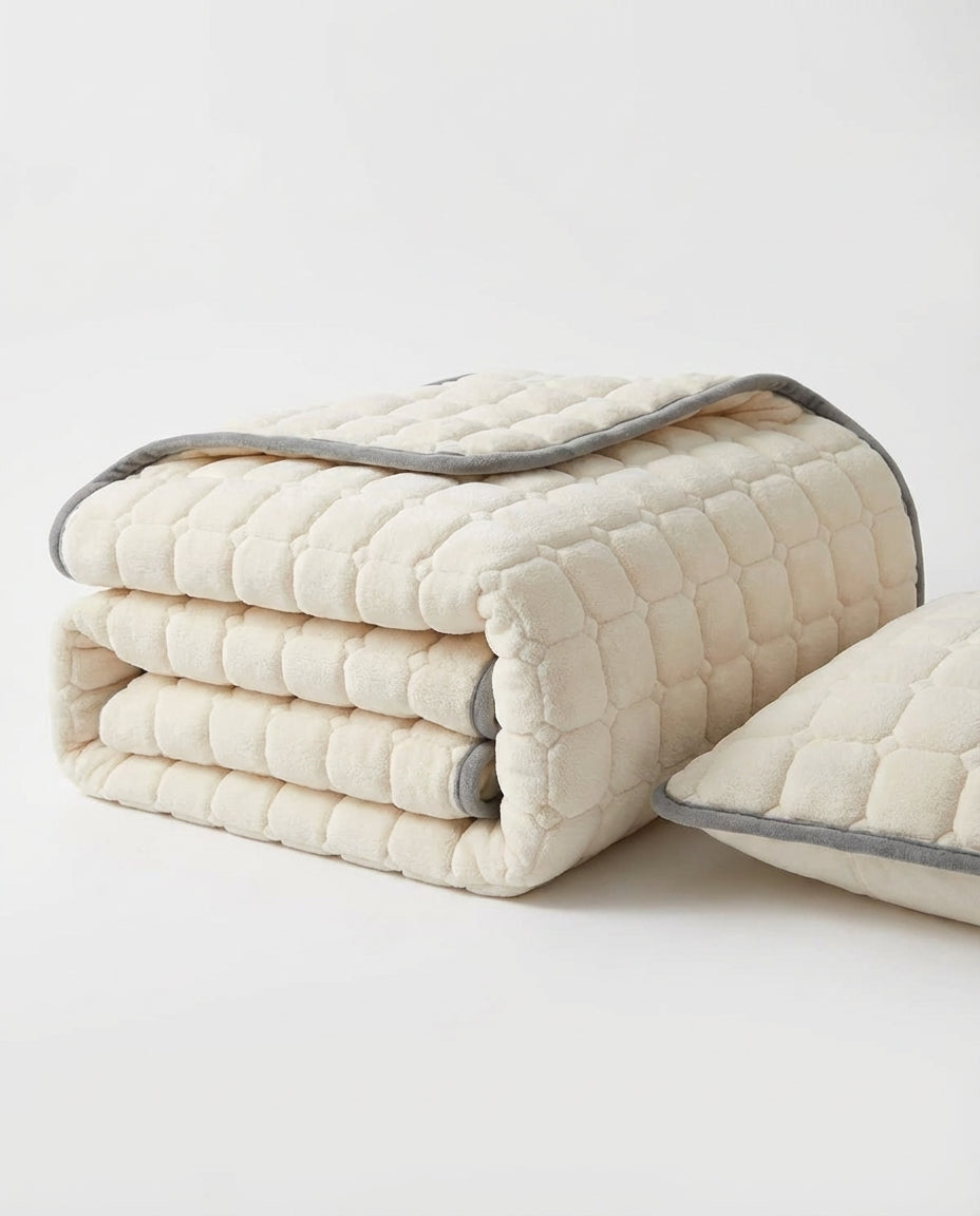 Tilkkutäkki Fleece | Pehmeä Neliötekstuurinen Sängynpeite
