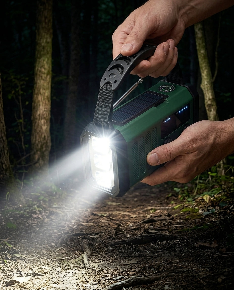 Hätäradio käsikammella | 10000mAh aurinkokenno taskulamppu