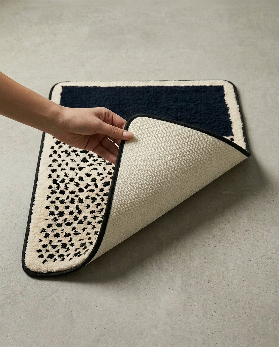 Käsintehdyt abstrakti kylpyhuonematto – pehmeä ja liukumaton