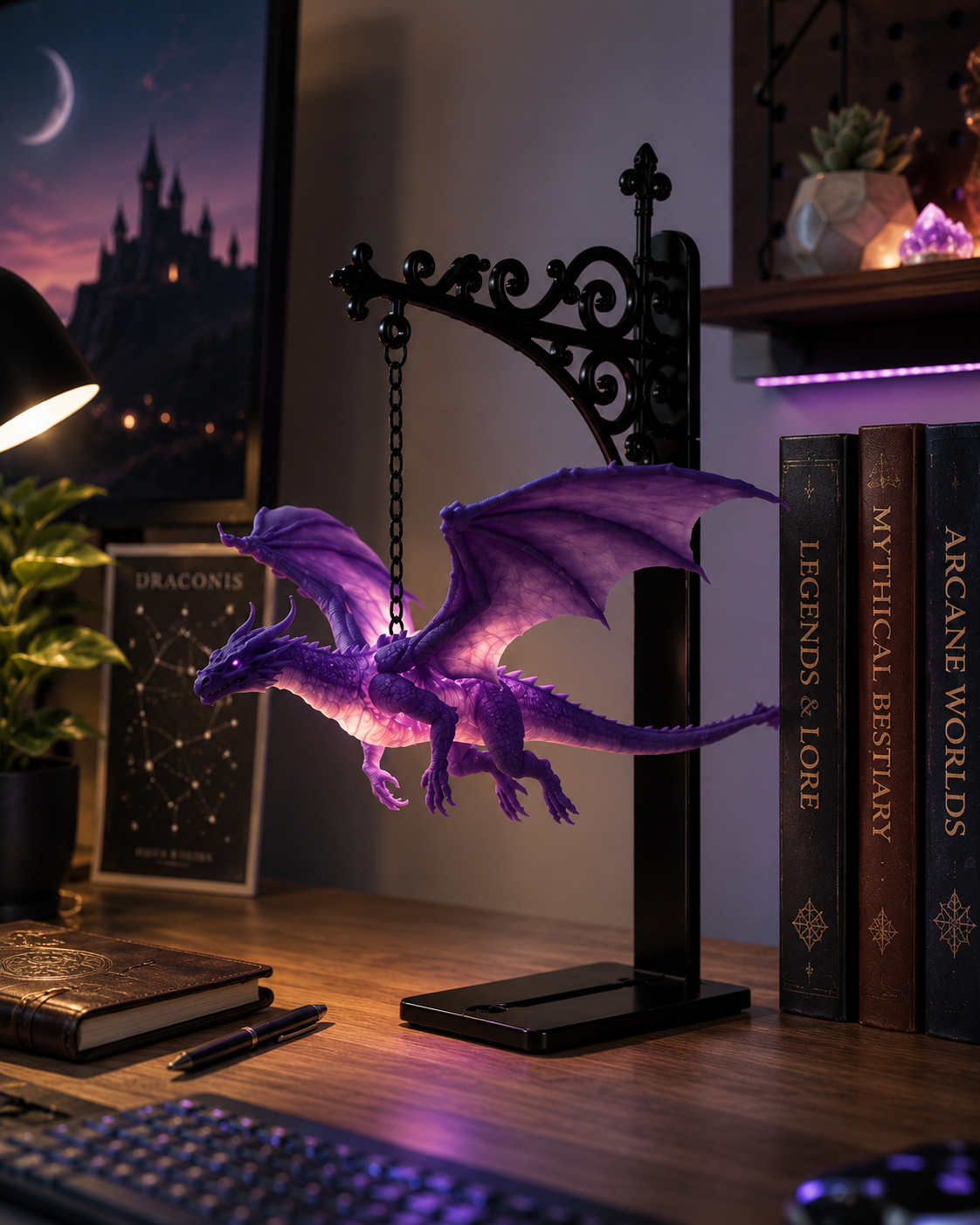 Vesperwing Dragon Shelf Sentinel – lohikäärmekoriste kirjahyllyyn