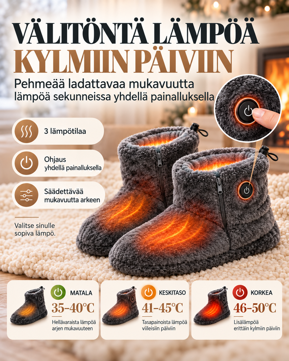 HearthStep lämmitettävät USB-tossut