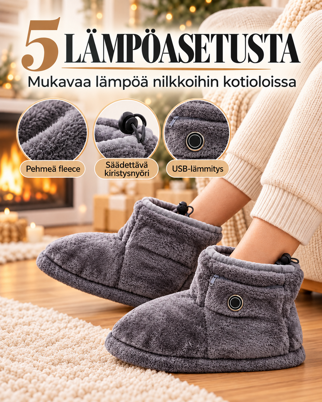 HearthStep USB-lämmitettävät tossusaappaat