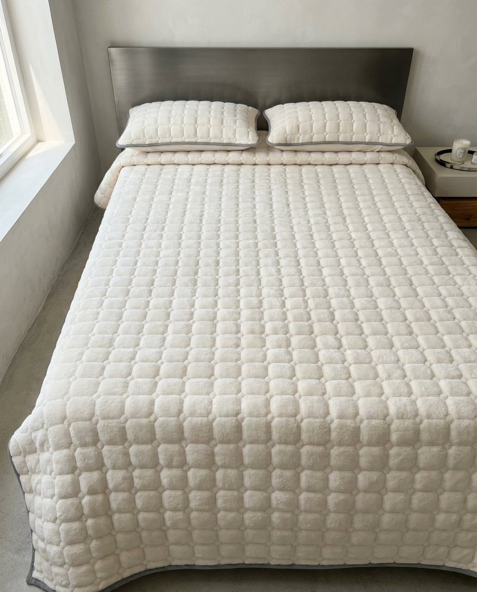 Tilkkutäkki Fleece | Pehmeä Neliötekstuurinen Sängynpeite