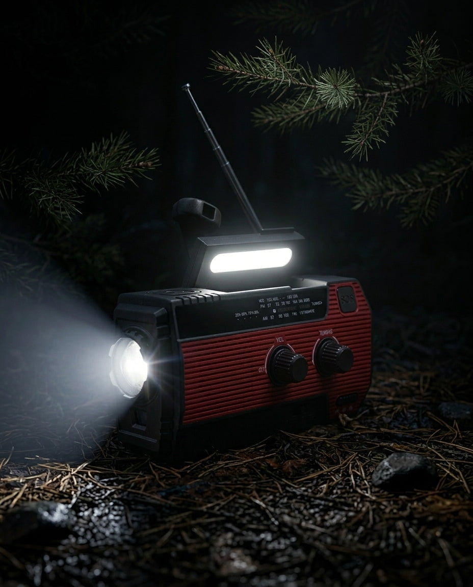 Aurinkovoimalla toimiva hätäradio | 5 virtalähdettä
