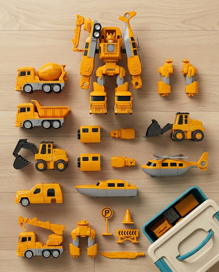 The Mighty Builder Squad | 7-in-1 magneettinen muuntautuva rakennusajoneuvojoukkue
