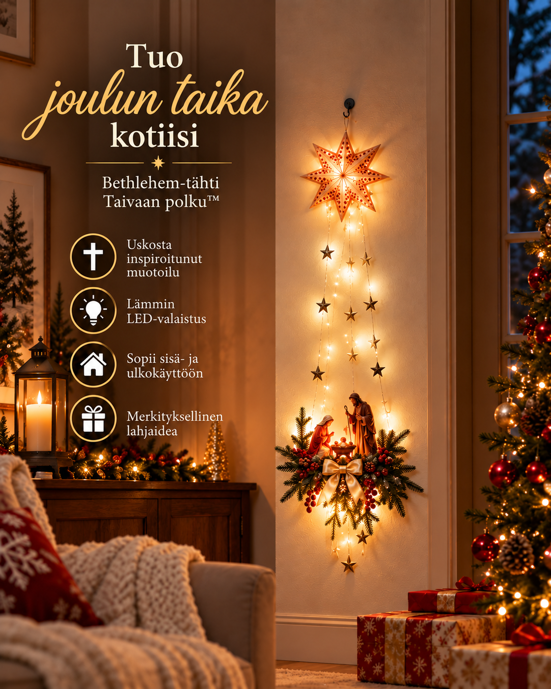 Tähtisade Pyhä perhe -seinävalo