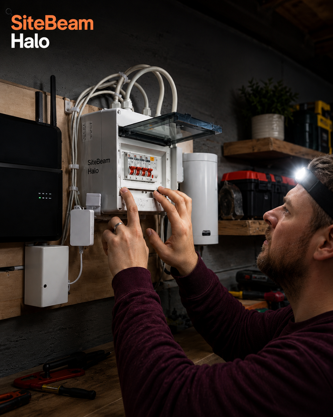 SiteBeam Halo — Ladattava 230° työotsalamppu