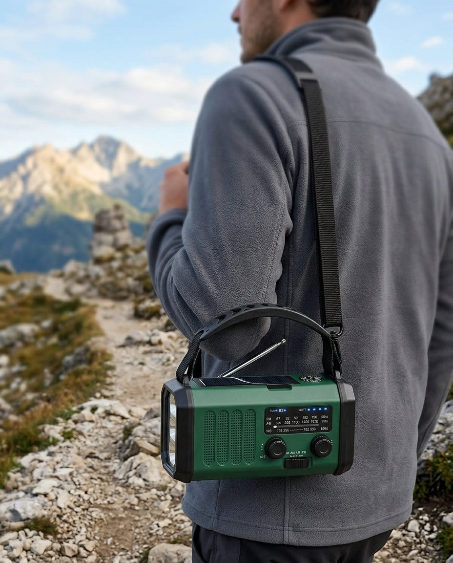 Hätäradio käsikammella | 10000mAh aurinkokenno taskulamppu