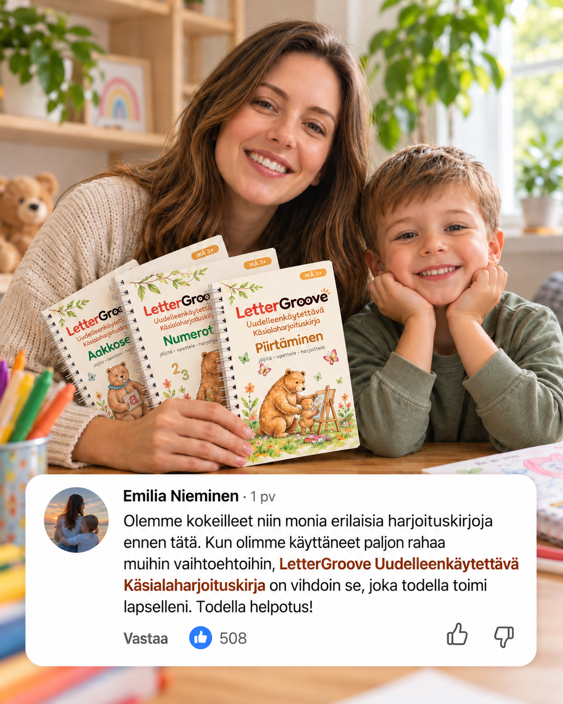 LetterGroove – uudelleenkäytettävä käsialan harjoitussetti