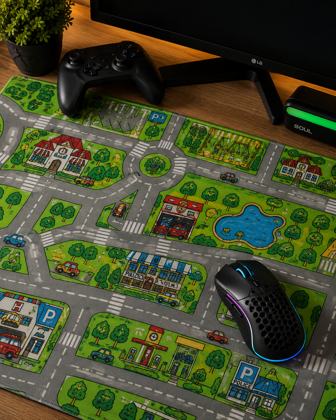 Playtown Retro Road Map Desk Mat