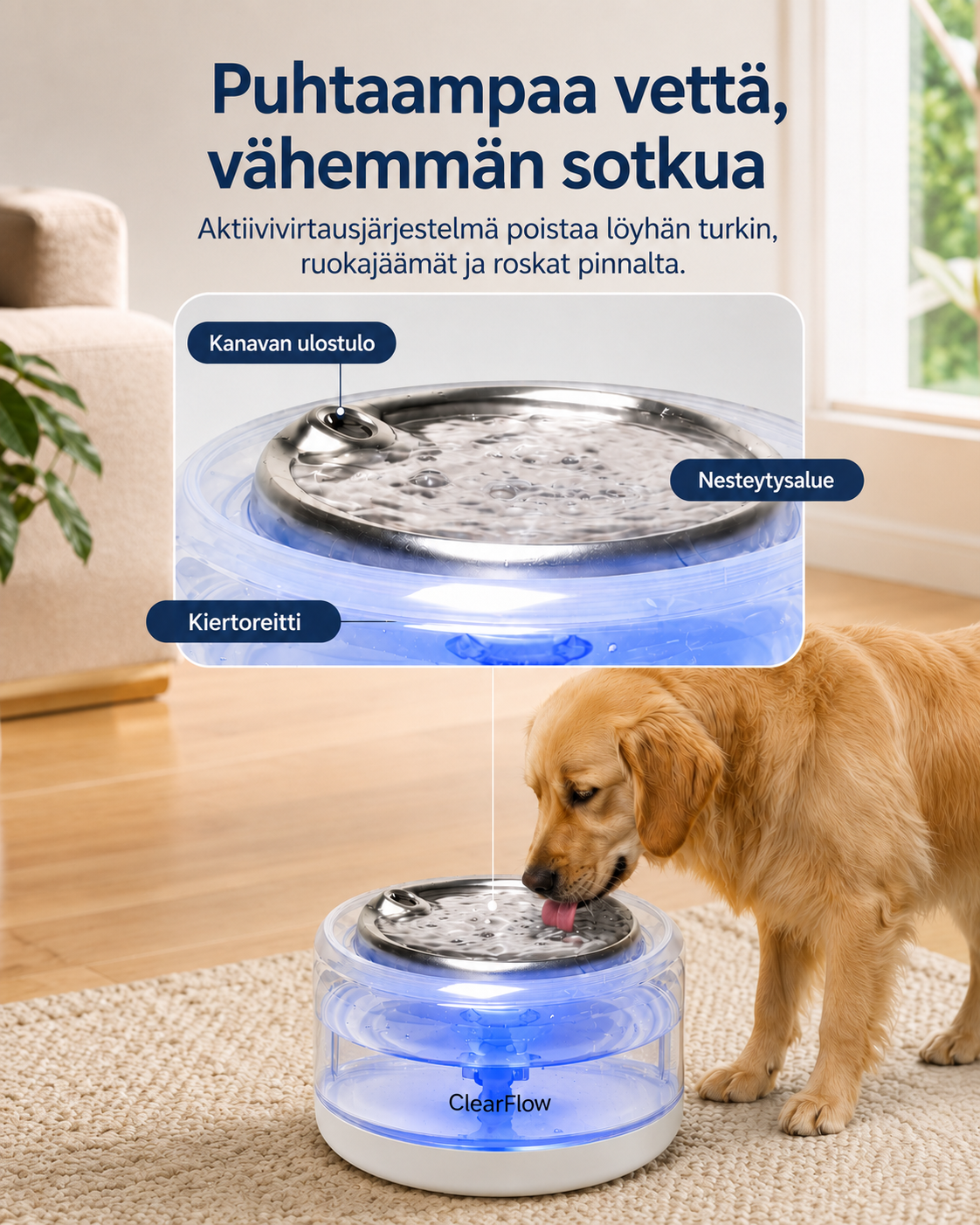 ClearFlow-vesiautomaatti lemmikeille