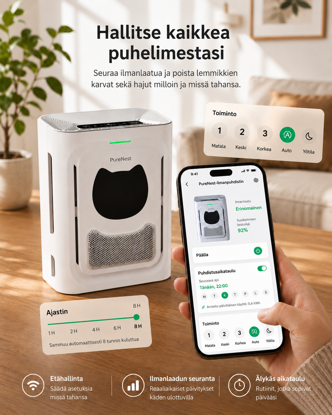 PureNest Kompakti ilmanpuhdistin lemmikeille