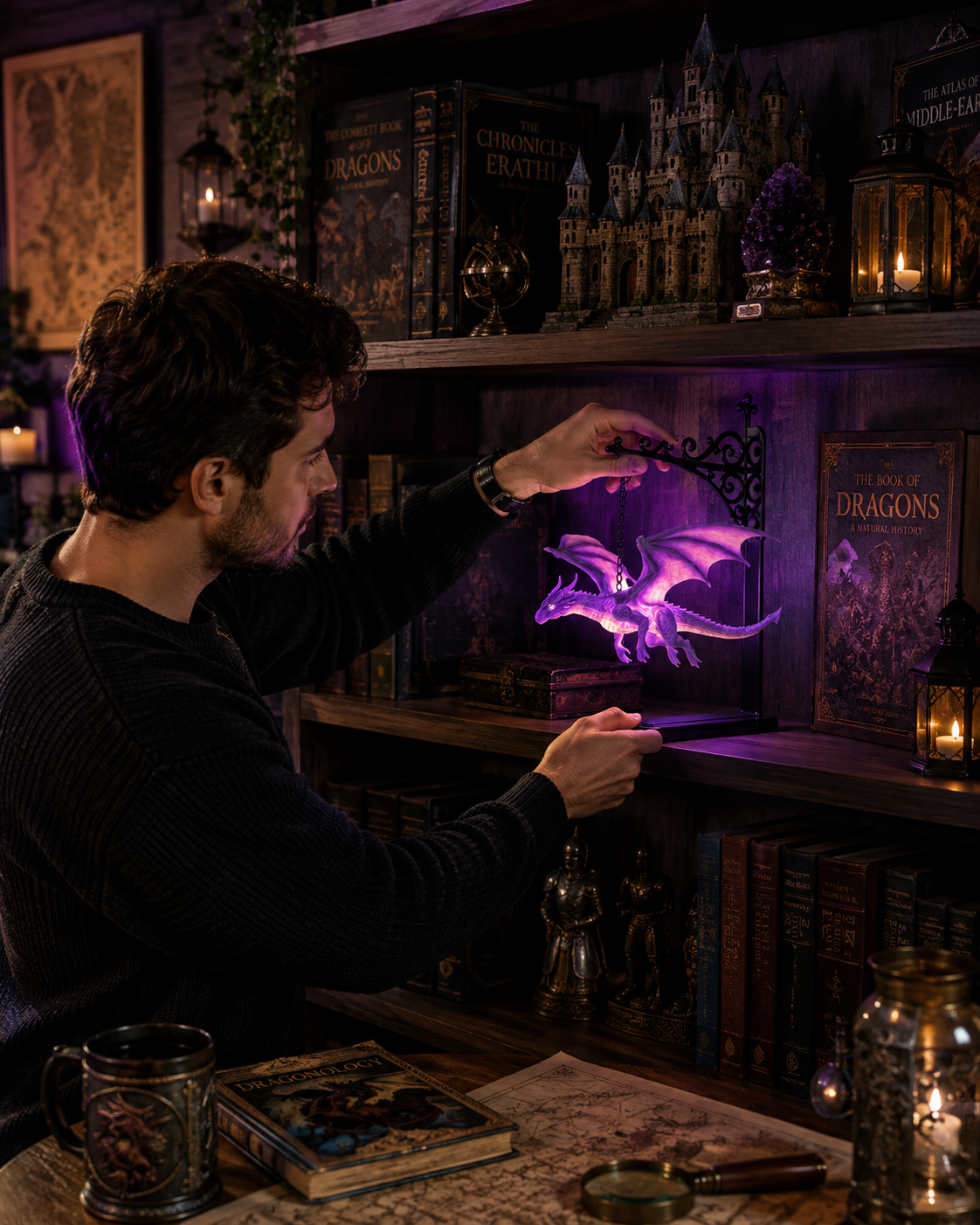 Vesperwing Dragon Shelf Sentinel – lohikäärmekoriste kirjahyllyyn