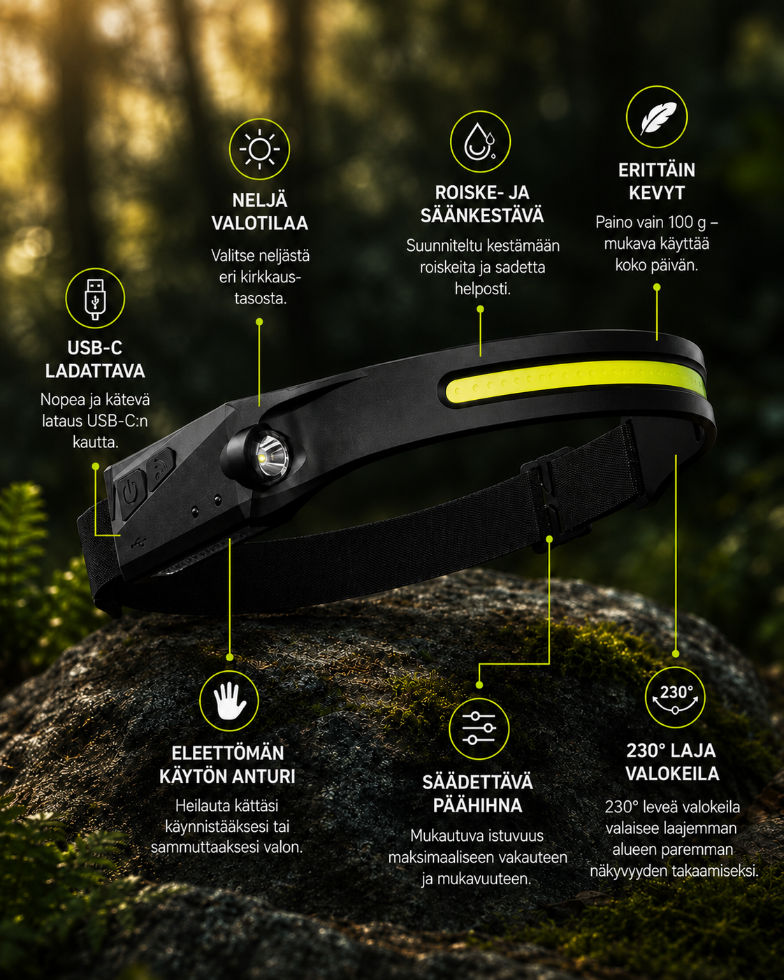 SiteBeam Halo — Ladattava 230° työotsalamppu
