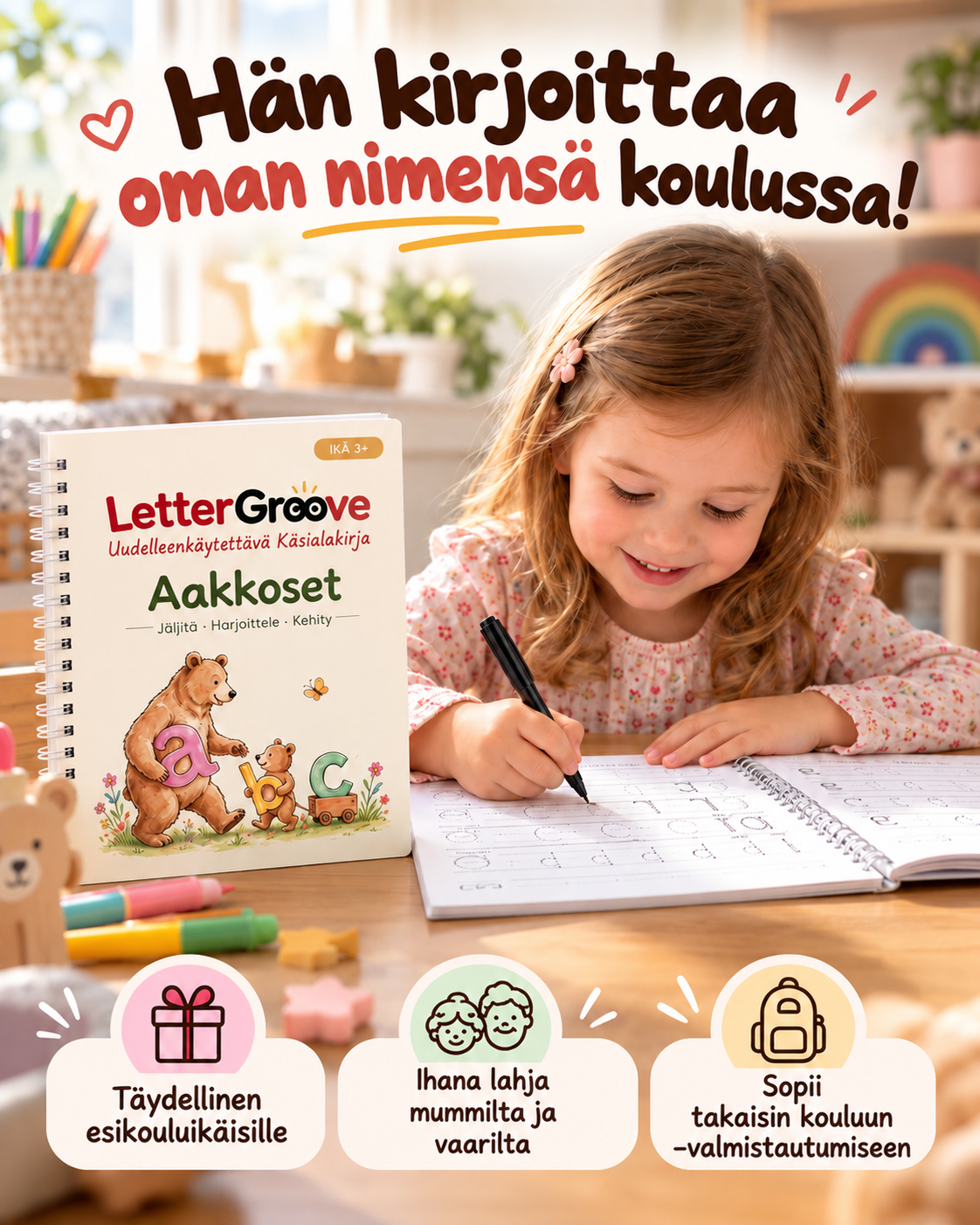 LetterGroove – uudelleenkäytettävä käsialan harjoitussetti