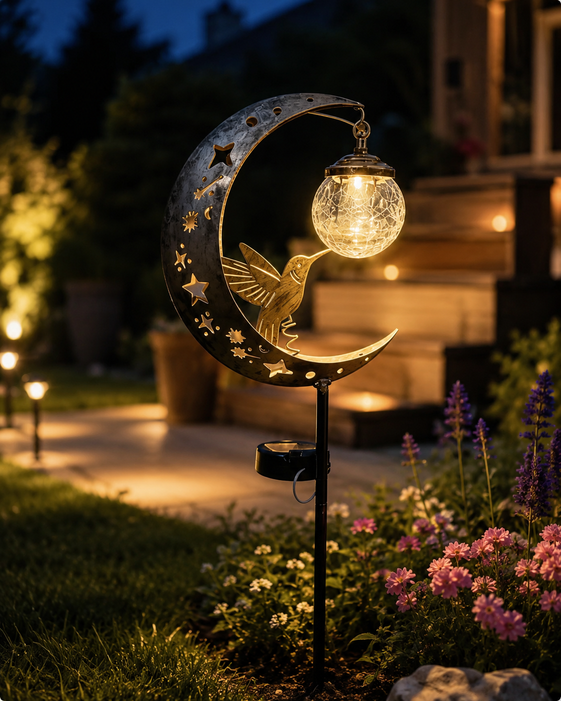 Moonlit Perch Solar Garden Stake