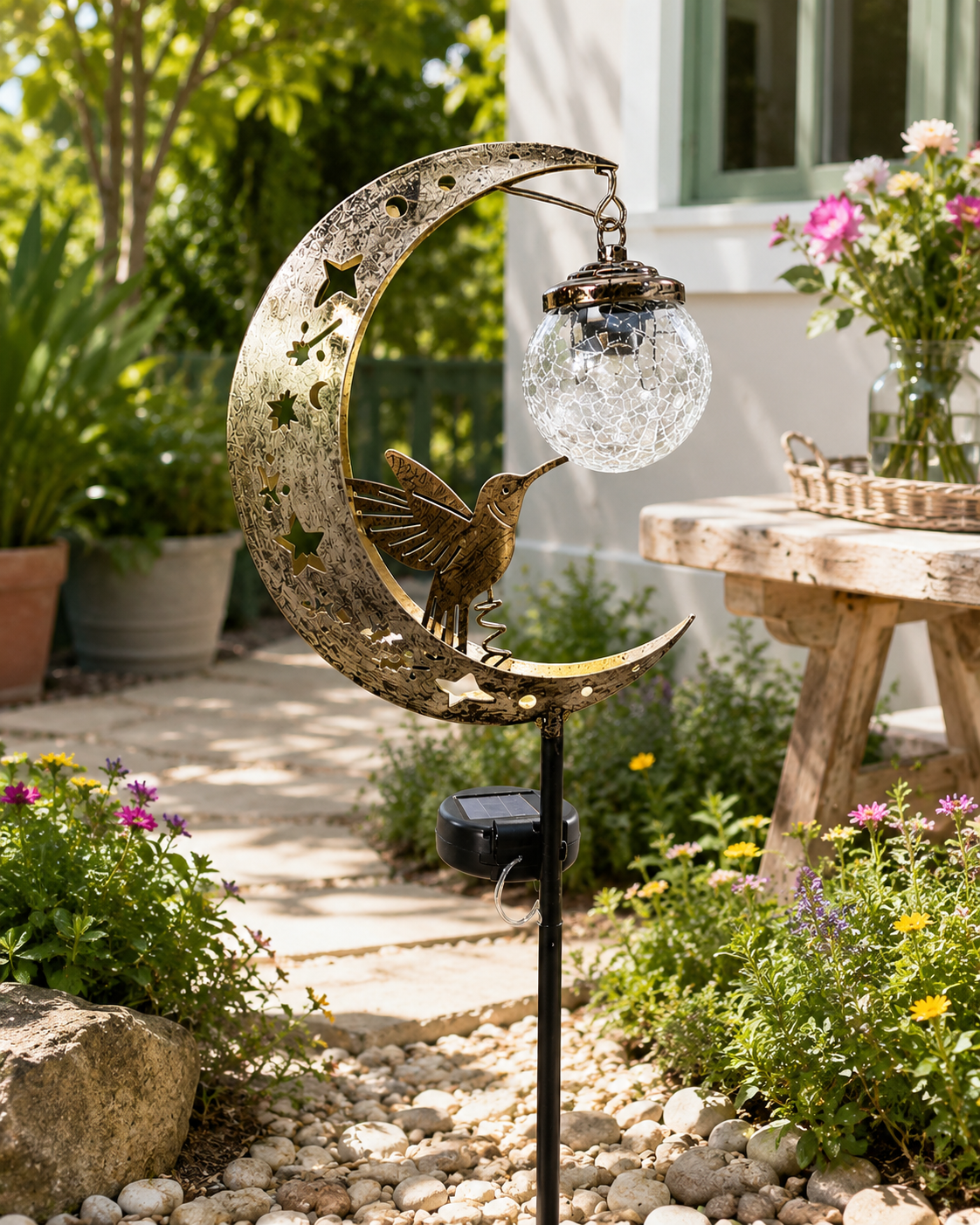 Moonlit Perch Solar Garden Stake