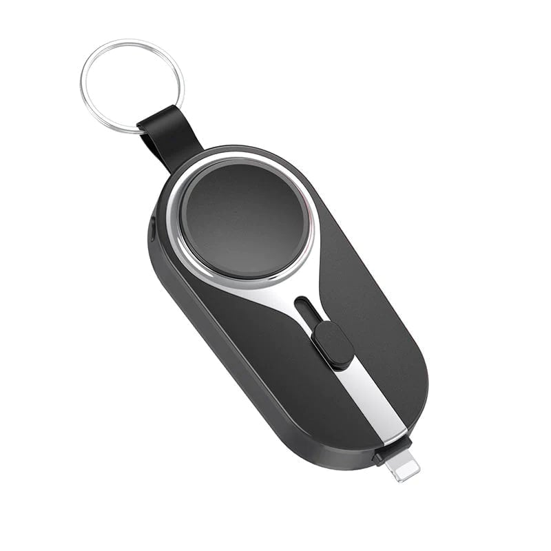 KeyPact Duo 2-in-1 Mini Powerbank kellolaturilla – 2000mAh, Type-C & Lightning, Kestävä karabiinilla