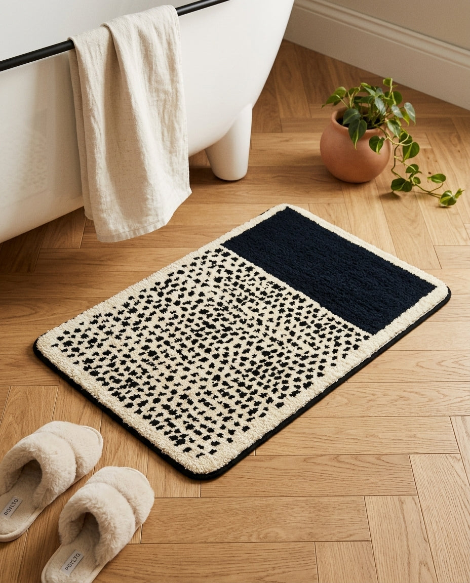 Käsintehdyt abstrakti kylpyhuonematto – pehmeä ja liukumaton
