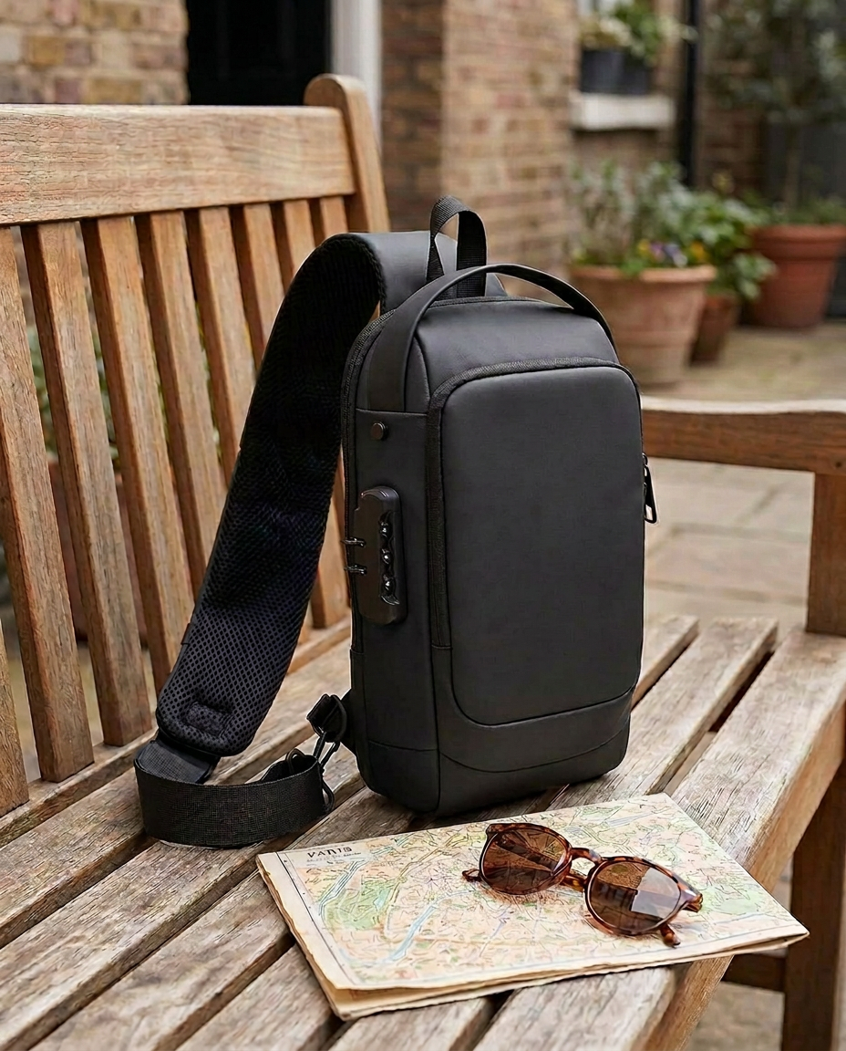 Varkaudenesto-crossbody-laukku USB-latauksella